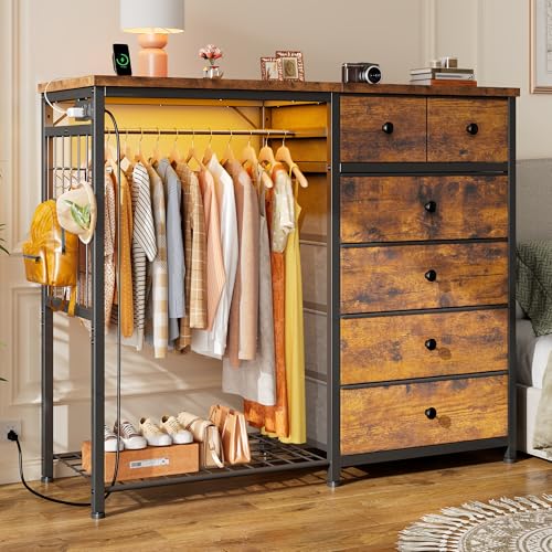EnHomee 49.2' W Dresser with Hanging Rack & 6 Fabric...