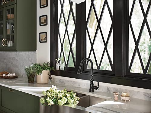 Moen-Weymouth-Matte-Black-Shepherds-Hook-Pulldown-Kitchen-Faucet-Featuring-Metal-Pull-Down-Sprayer-with-Power-Boost-S73004BL Moen Weymouth Matte Black Shepherds Hook Pulldown Kitchen Faucet Featuring Metal Pull Down Sprayer with Power Boost S73004BL