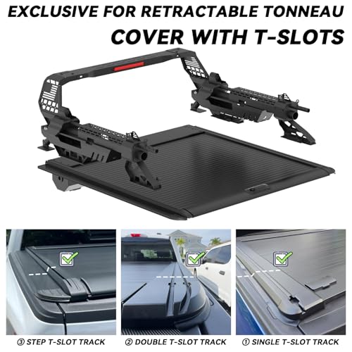 Image of Machine Gun Roll Bar for F-Series Silverado Sierra Ram Tundra Titan Pickup Truck, No Drilling Needed Military Gun Bar Chase Rack | Compatible with Retract Bed Cover T-Slots