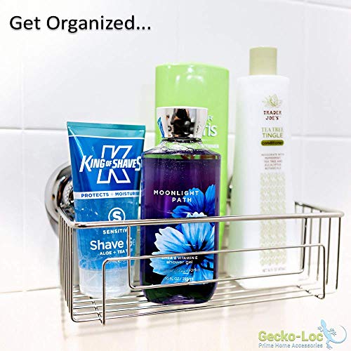 Gecko-Loc Suction Cup Shower Caddy Bath Organizer - Bathroom Storage Basket (Silver, Deep)