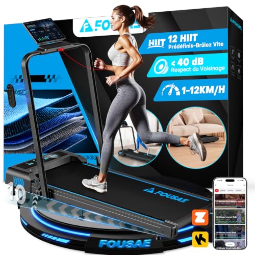 Tapis de Course 5 en 1, FOUSAE Tapis de Marche Pliable avec 12 Programmes HIIT Prédéfinis, Inclinable 9%, 12 KM/H, Moteur Silencieux...