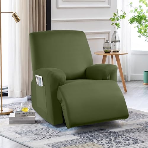 Image of TAOCOCO Stretch Recliner Chair Covers 3-Pieces Solid Furniture Covers Recliner Cover for Reclining Chair Slipcovers Feature Fitted Soft Washable Recliner Sofa Covers (1 Seat, Olive Green)