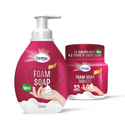 Temis Tableta de repuesto de jabón de manos espumoso, 144 onzas líquidas en total (12 x 12 onzas líquidas), 12 unidades con botella de bomba