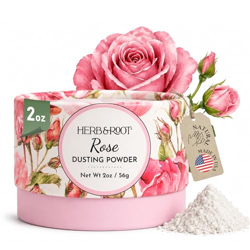 Rose Dusting Powder (2 oz Travel Size) Talc-Free Body Powder with Arrowroot & Magnesium for Odor & Moisture Soothing Anti-Chafe Powder for Underarms Bra Line & Body Made in USA