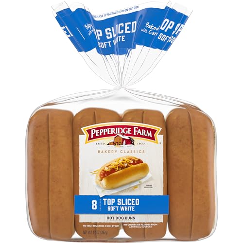 Pepperidge Farm White Hot Dog Buns, Top Sliced, 8-Pack Bag