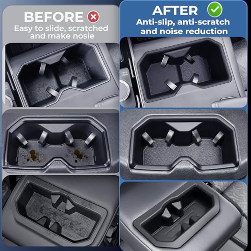 Image of 3PCS Cup Holder Inserts for Toyota Tundra 2026 2025 2024 2023 2022 (Only Fits for SR /SR5 /Limited /TRD Pro), Interior Accessories Front & Rear TPE Cup Holders Covers Protector, Black