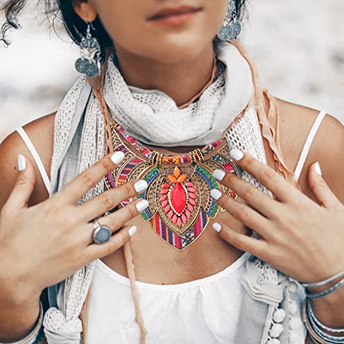 Junkin 2 Pieces African Jewelry For Women Costume Necklace Boho Vintage Statement Choker Chunky Big Beads Necklaces Bohemian Colorful Ethnic Collar Handmade Women's Jewelry (Elegant Style) #TOP4