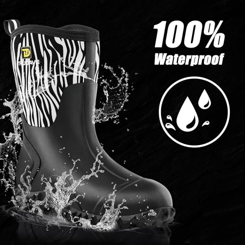 Image of Trudave Rubber Boots for Women with Steel Shank, 6mm Neoprene Mid Calf Rain Boots, Waterproof Insulated Mud Work Boots All Season, Size 5-11