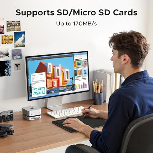Image of UGREEN Mac mini M4 Dock and Stand DP Hub for Mac mini M4 and M4 Pro 2024 with M.2 NVMe SSD Enclosure, 4K144Hz DP,10G USB A /C, SD /TF, Audio