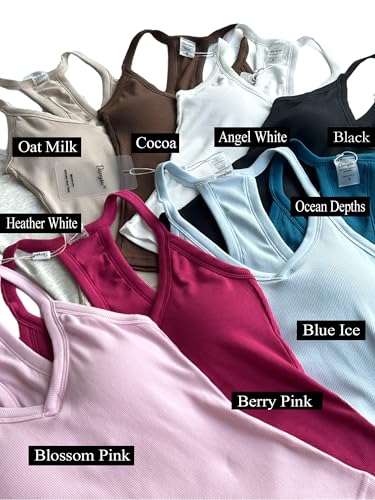 Image of Danysu V Neck Racer Back Tank Top for Women Padded Ribbed Long Tank Fitted Basic Cami Tops