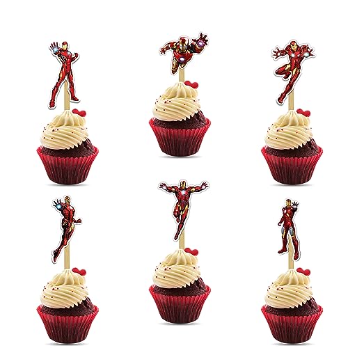 "Irn Man Cupcake Topper – Superhero Theme Birthday Party Decoration Supplies for Adults – Fun Cartoon Cupcake Picks for Boys and Girls – Perfect Party Décor for Birthdays, Events, and Celebration"