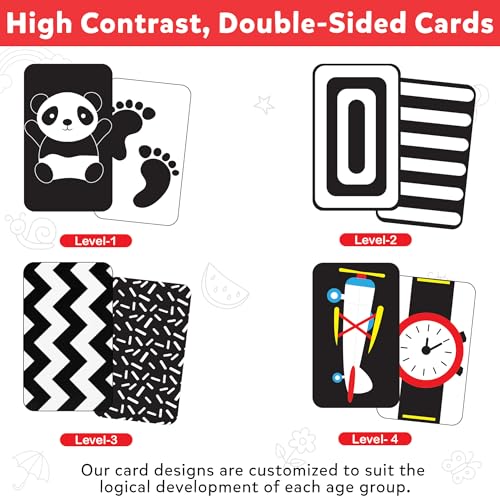 Image of High Contrast Flash Cards for New Born Babies & Infants | 32 Double-Sided Black & White Cards with 60+ Pictures | Age Group: 0 to 18 Month | Visual Development for Baby