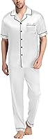Vista 1 de SWOMOG Mens Satin Pajama Set Short Sleeve Classic Sleepwear Button Down Silky Loungewear with Long Pants