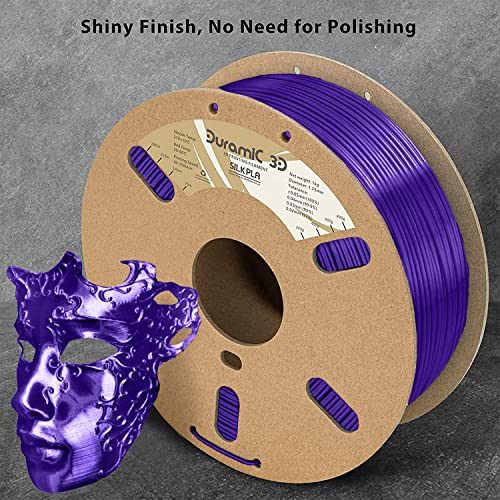 Image of DURAMIC 3D Silk PLA Filament Pure Shinny High Gloss Finish 1.75mm | 3D Printing Filament with Cardboard Spool,No-Tangling Neatly Wound Dimensional Accuracy 99% + /- 0.03mm 1KG Silk Purple