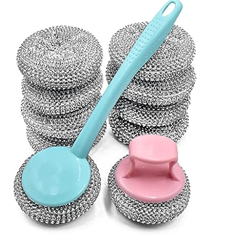 HONGYUTAI 10 Pack Stainless Steel Sponges, Scrubbing Scouring Pad, Steel Wool Scrubber for Kitchens, Bathroom and More Cover