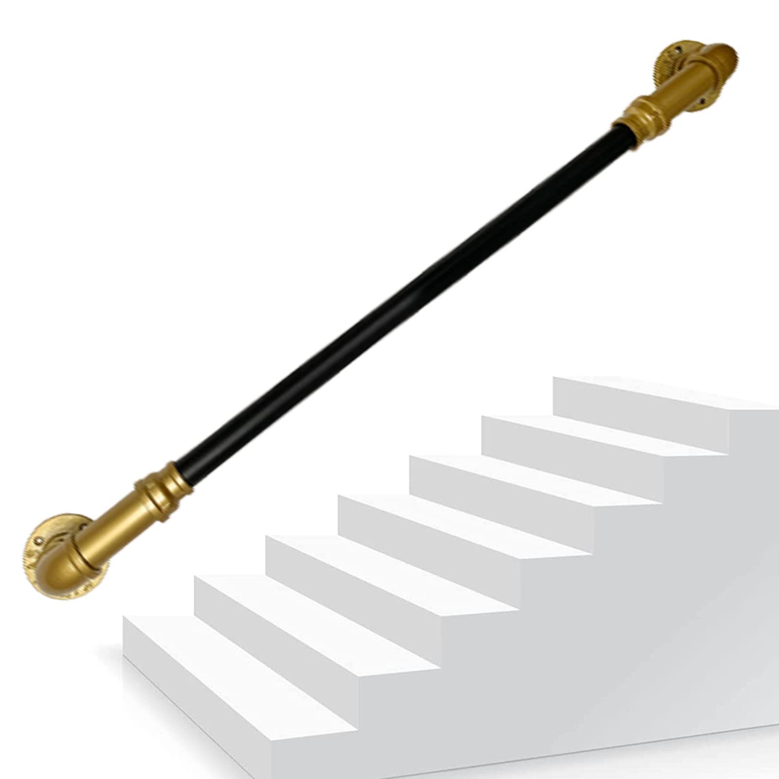 Corrimano in Ferro battuto per Scale Kit ringhiera da Parete in Oro Nero per gradini Interni ed Esterni Asta di Supporto per corridoio Bagno 19 piedi/570 cm