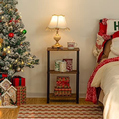 HOOBRO Side Table, Height-Adjustable Nightstand with Storage Shelves, 3-Tier Tall Industrial End Table, Coffee Table, for Living Room, Bedroom, Study, Solid Structure, Rustic Brown BF65BZ01 - Image 3