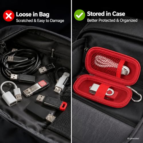 Image of USB Flash Drive Case, SD Card /Thumb Drive /Memory Cards Holder, Bag Only | SDXC /SDHC Storage, Electronic Accessories Organizer for SanDisk / for Samsung, for Students /IT /Office /School /Travel, Red