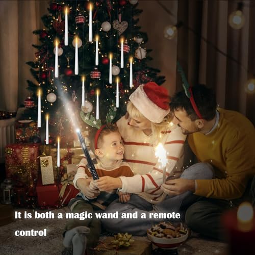 Image of kakoya Flameless Floating Candles with Wand，30 Pcs Magic LED Hanging Taper Candles，Flickering Battery Operated Taper Candle with Wand Remote for Halloween Decorations Best Gift（White）