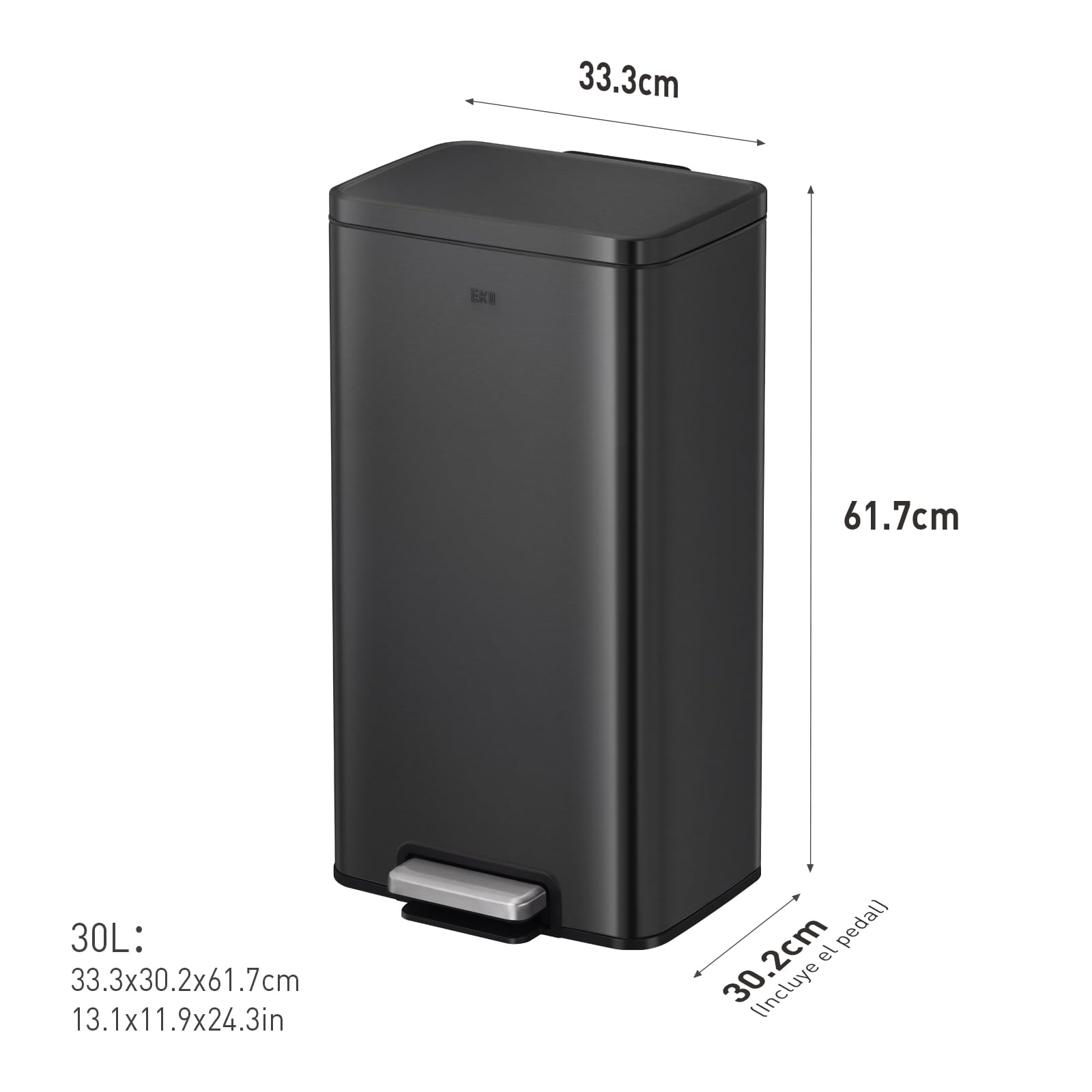 EKO Madison Cubo de Basura Cocina 30L con Pedal | Acero Inoxidable Antihuella y Cierre Suave | Papelera Compacta con Bolsas Incluidas | Diseño Elegante y Robusto