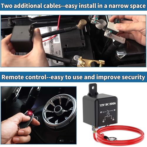 Remote Battery Disconnect Switch 200A, DC 12V Top Post Negative Battery Shut Off Switch for Car Truck Vehicle etc Battery Cut Off Switch Anti-Theft Prevent Battery Drain