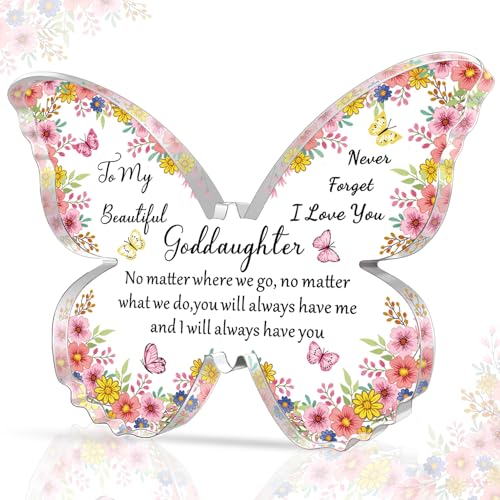 SMARGO Presentes para afilhada, presentes únicos de aniversário para afilhada, presente de placa acrílica de borboleta, presente de aniversário e Natal para afilhada de madrinha padrinho