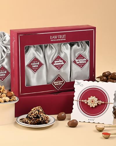 Image of Hyperfoods Rakhi For Brother Gift For Brother 300 Grams Chocolate Gift Pack Whispering Petals Rakhi with Roli & Rice