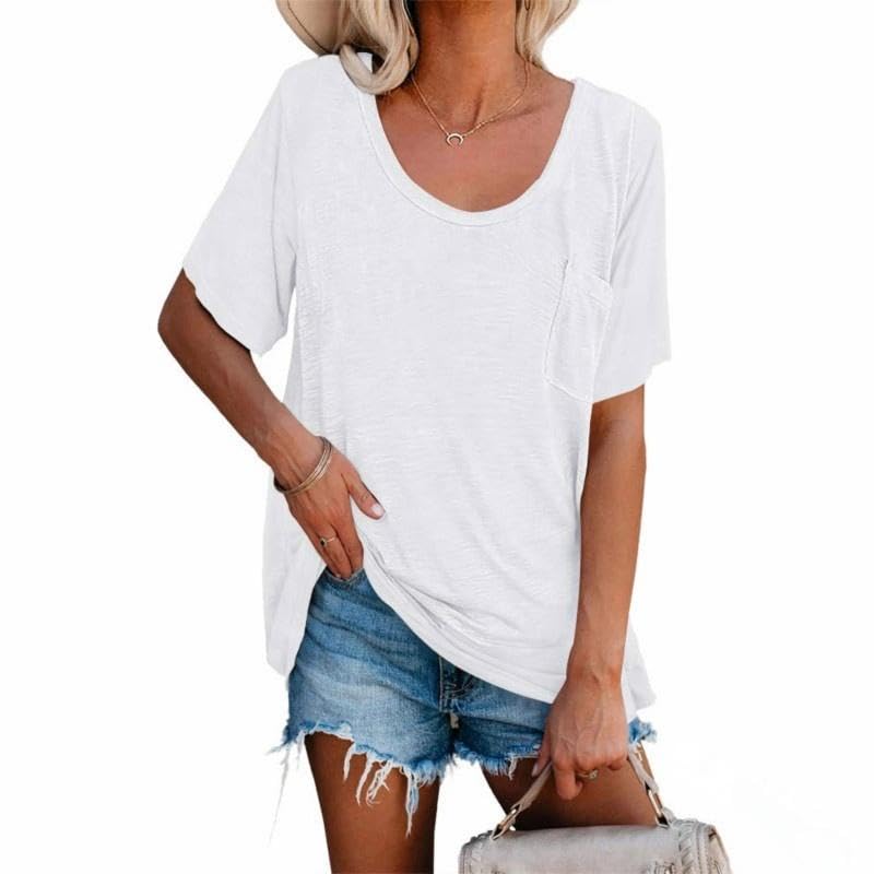 T-shirt blanc pour femme Fisoew en taille 2L coupe classique confortable