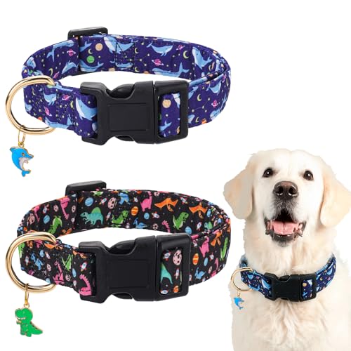 Image of 2 Pack Dog Collars for Large Dogs Boy Dog Collars for Male Dogs Adjustable Cute Pet Collar with Animal Charm
