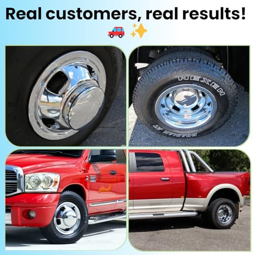 Image of 4pcs 17inch Protective Polished Stainless Steel Dually Wheel Simulators Fit for 2003-2018 Dodge Ram 3500 2003-2009 Ram 2500, Bolt On Wheel Cover with Removable Centre Cap Hubcaps 708DR
