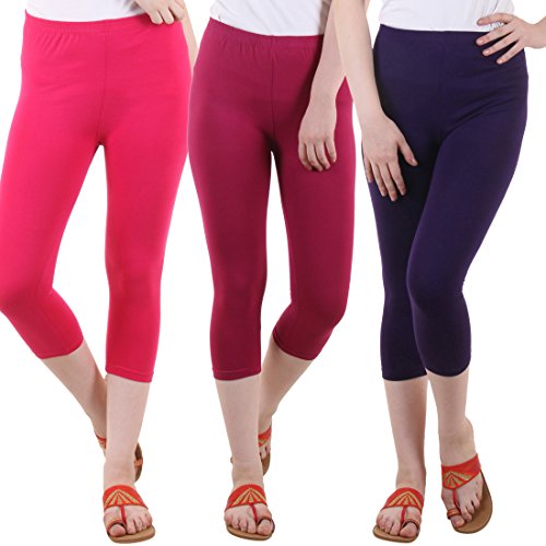 Image of DIAZ Women's Super Combed Cotton Elastane Stretch Slim Fit Printed Capri -Pack of 3
