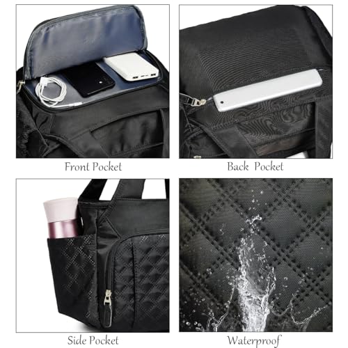 Medium Tote Bag for Women, Quilted Crossbody Shoulder Bags for Women with Zipper, Handbag Purse Top Handle Satchel3