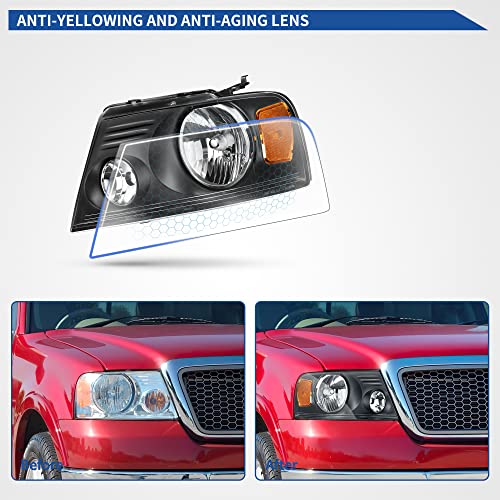 Image of OEDRO Headlight Assembly Replacement for 2004-2008 FORD F150 Headlamp with Amber Reflector Black Housing 04-08 F-150 Headlights