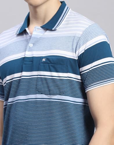 Image of Monte Carlo Mens Striped Cotton Blend Polo Collar Half Sleeve Regular Fit Casual T-Shirt (224064130)