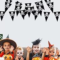 Pirate Bunting,10M Skull and Crossbones Triangle Flag Banner Pirate Party Decorations for Halloween Decor Photo Booth Props Accessories