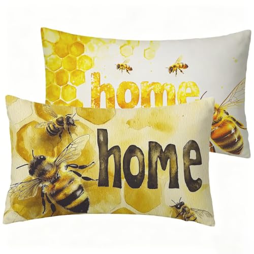 Housse coussin extérieur imperméable jaune taie oreiller abeille 40x60 - 3