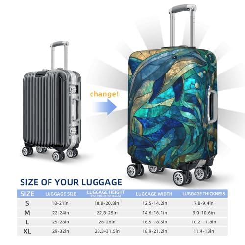 Stained Glass Dolphin Elastic Travel Luggage Covers Dustproof Scratch-Resistant Suitcase Protector Fit 22-24 Inch4