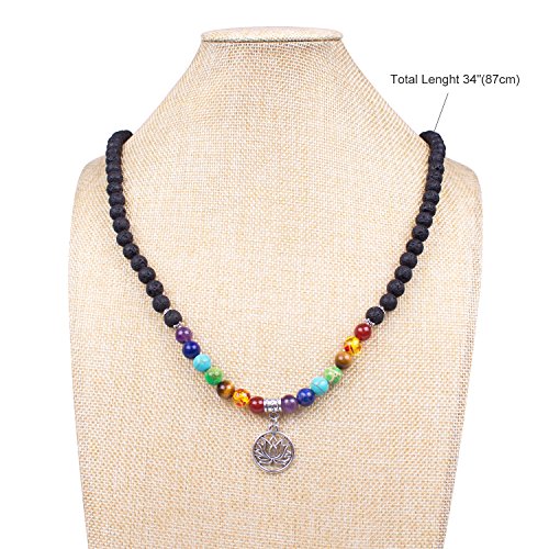 Addmluck Mala Beads - Lava Beads Diffuser Necklace - 108 Lava Stone Jewelry For Women Men - Chakra Stones Bracelet Necklace(Lava Rock,Lotus) #TOP6