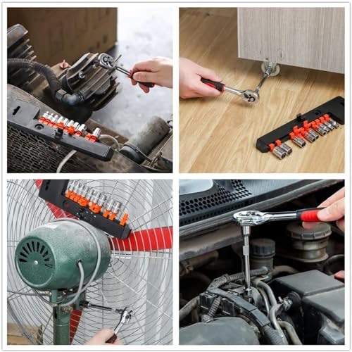 LSLANSOON 1/4” Ratchet Socket Wrench Set, Mechanic Tool Kit and Sockets Set with Quick Release Reversible Ratchet Handle and Extension Bar, 12 Pcs Set 7 LSLANSOON 1/4” Ratchet Socket Wrench Set, Mechanic Tool Kit and Sockets Set with Quick Release Reversible Ratchet Handle and Extension Bar, 12 Pcs Set - Image 7