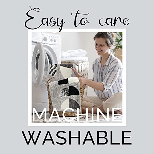 Dexde Boho Bathroom Rugs, Blue Bath Mats For Bathroom Non-Slip, Machine Washable Bath Rugs For Bathroom Floor, Luxury Soft And Absorbent Microfiber Carpet For Tub, Shower,20"X32", White #TOP5