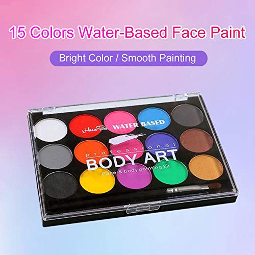 Loijon 15 Cores Kit Pintura Corporal Profissional Pintura À Base de Água Brilho Não-Tóxico com 2 Pin