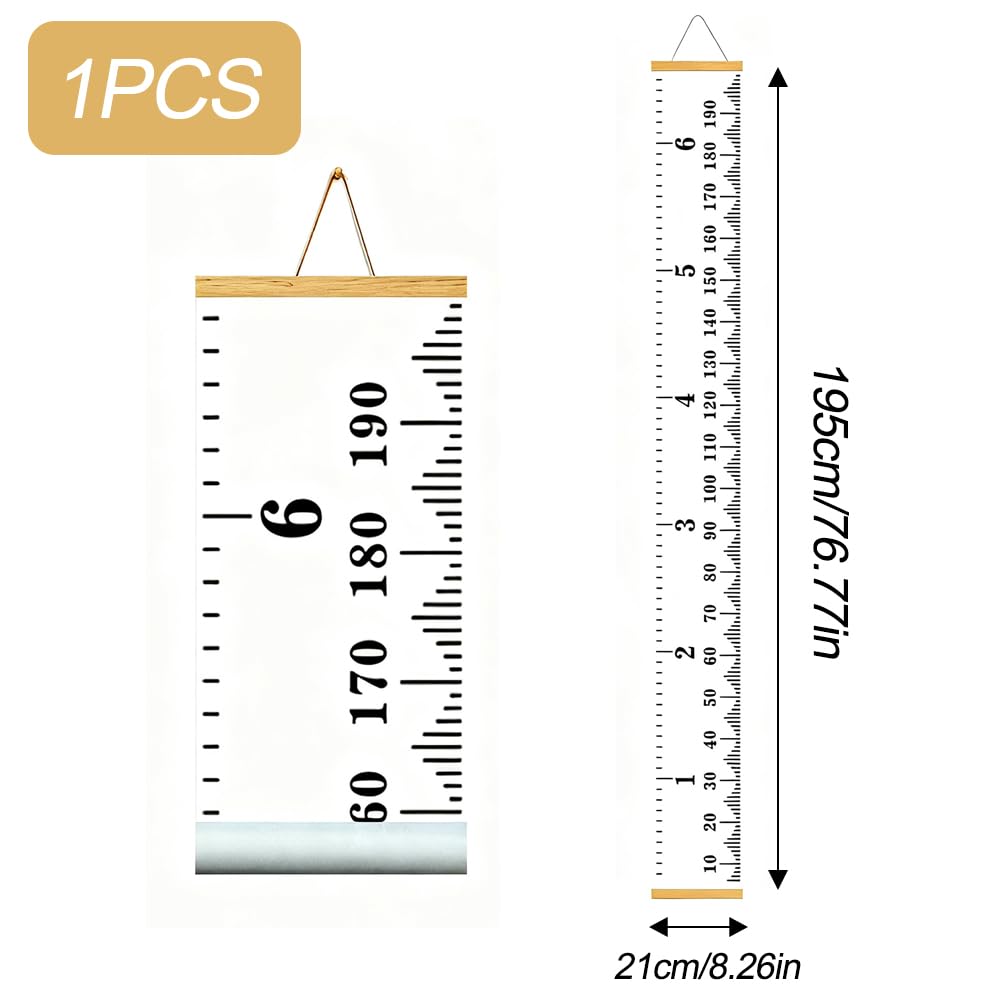 Hanging Height Chart, Portable Height Measurement Ruler, Durable Canvas and Wood for Nursery Decor, White - Image 2