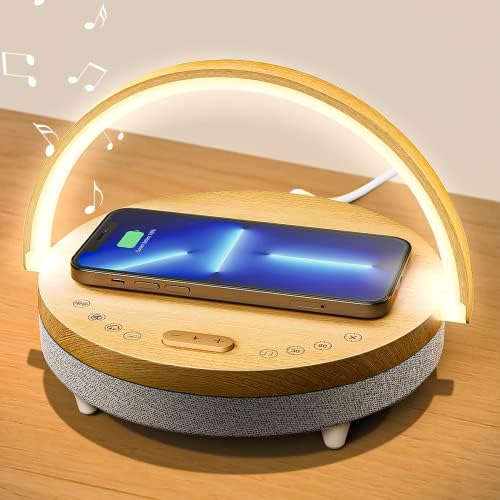 Vivilumens Bedside Table LED Night Light with Wireless Charger and Bluetooth Speaker, Desk Lamp As Sleep Aid White Noise Machine and Phone Holder, Great Birthday Gifts for Girlfriend, Women, Mom, Men