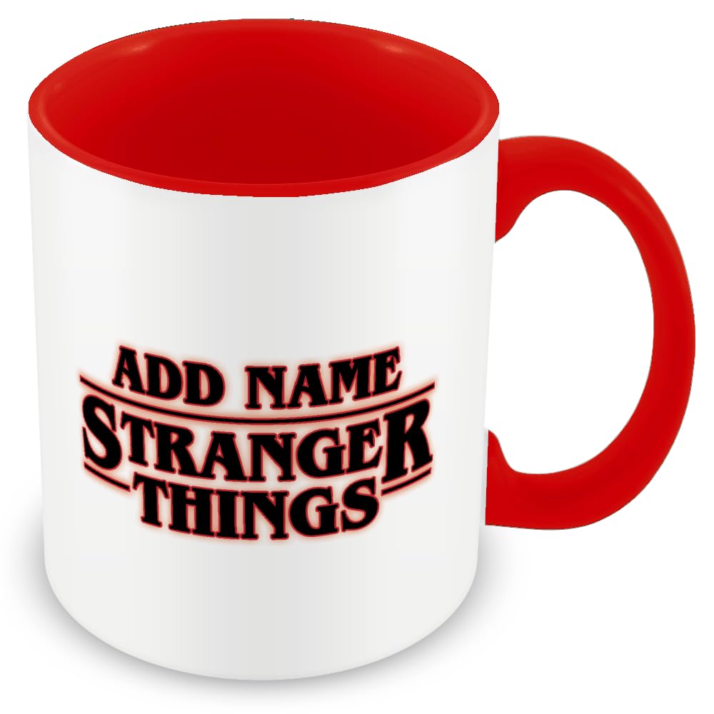 MUGGZ Personalised Strange Mug – Red Handle – Custom Name Logo – Novelty Fan Gift Cup