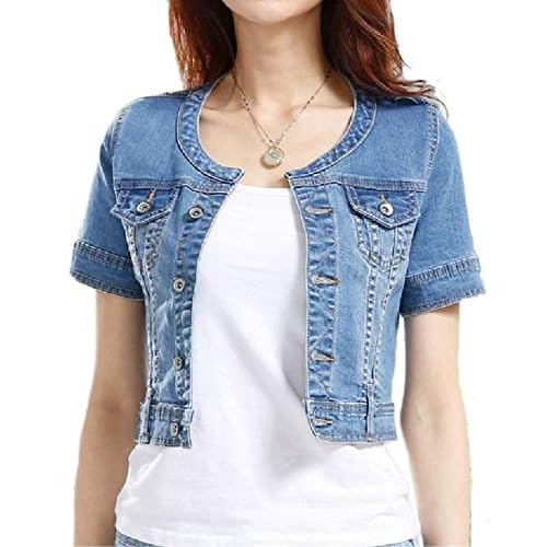 plus size short sleeve cropped denim jacket