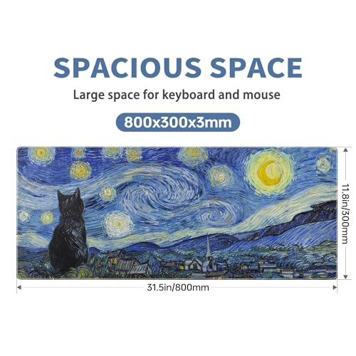 Starry Night Cat Gaming Mouse Pad Large Desk Mat Extended Keyboard Mouse Pad Anime Mousepad