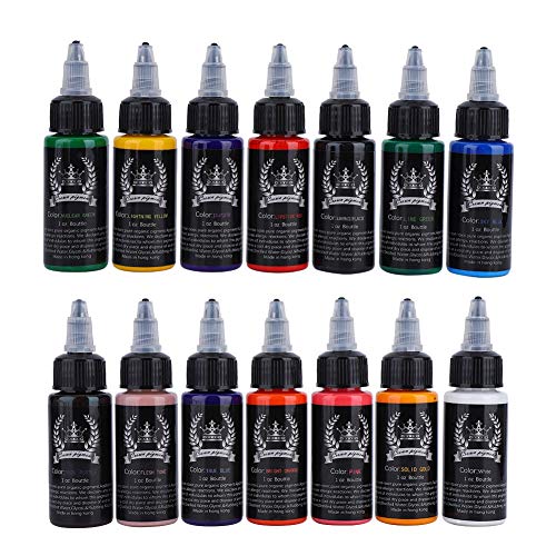 Tattoo Ink Set - 14 Colors Professional Tattoo kit,Body Tattoo Long Lasting Pigment Ink,Easy to Color And Absorb,Makeup Ink Tattoo Pigment Body Art Inks