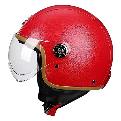 Demi-Casque En Cuir De Moto Rétro Casque Ouvert Pour Adulte Casque De Moto Vintage Demi-Visage Casque De Scooter Pour Cyclomoteur Certifié DOT/ECE Pour...