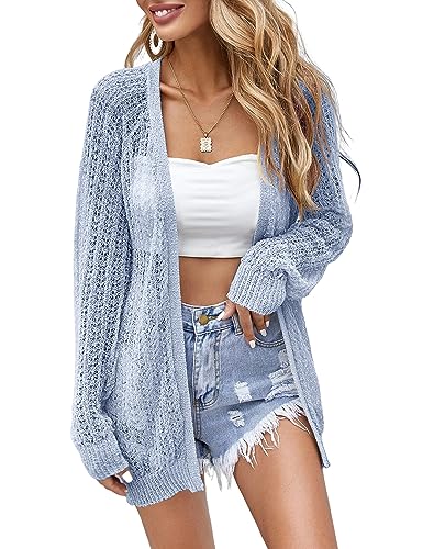 Image of Women Crochet Lightweight Cardigan Cover Up Open Front Long Sleeve Summer Cardigans