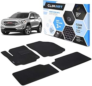 CLIM ART Honeycomb Custom Fit Floor Mats for GMC Terrain 2018-2023, 1&2 Row, Car Mats Floor Liner, All-Weather, Car Accessories for Man & Woman, Black/Black - FL011418147